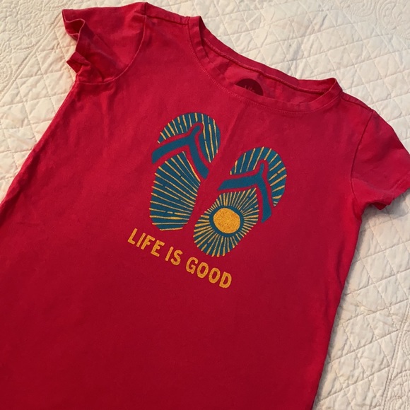 Life is Good | Flip Flop & Sun Graphic Short Sleeve 100% Cotton Tee Pink (S 5-6) - Picture 3 of 8
